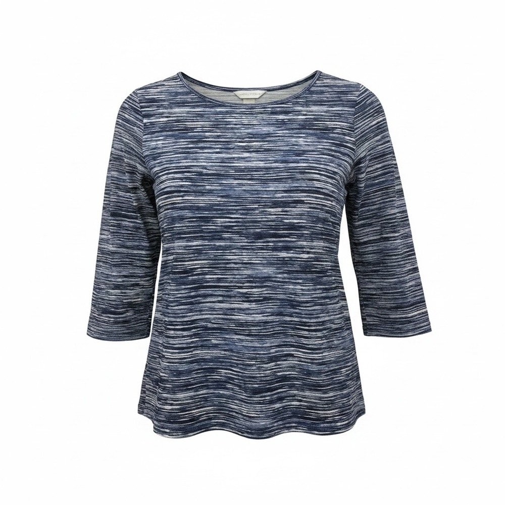 Christopher & Banks Blue White Space Dye 3/4 Sleeve Boat Neck Top Large